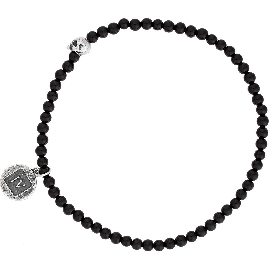 John Varvatos Skull Onyx Beaded Stretch Bracelet In Black/silver