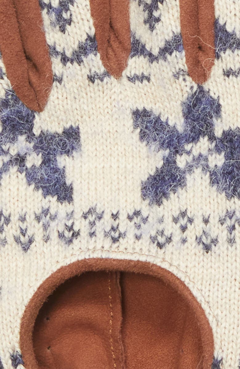 JULIE KEGELS Andes Fair Isle Knit & Leather Driving Gloves, Alternate, color, Camel