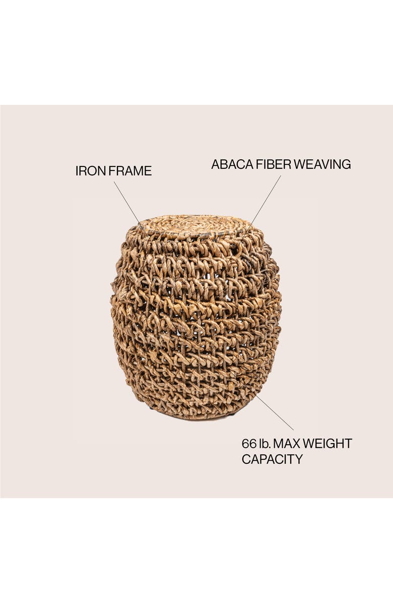JONATHAN Y Sage 21" Rustic Bohemian Barrel-Style Abaca/Iron Handwoven Stool, Alternate, color, Brown