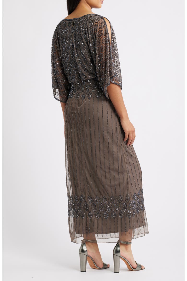 Beaded Blouson Split Sleeve Gown, Alternate, color, ALUMINUM