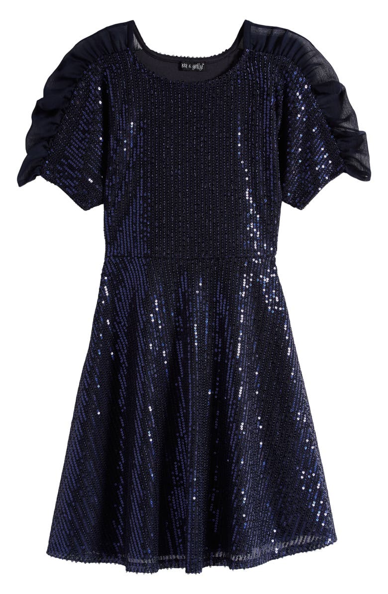 Ava & Yelly Kids' Sequin Flutter Sleeve Skater Dress, Main, color, 