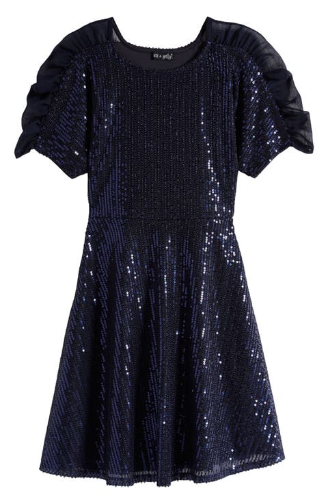 Kids' Sequin Flutter Sleeve Skater Dress (Big Kid)