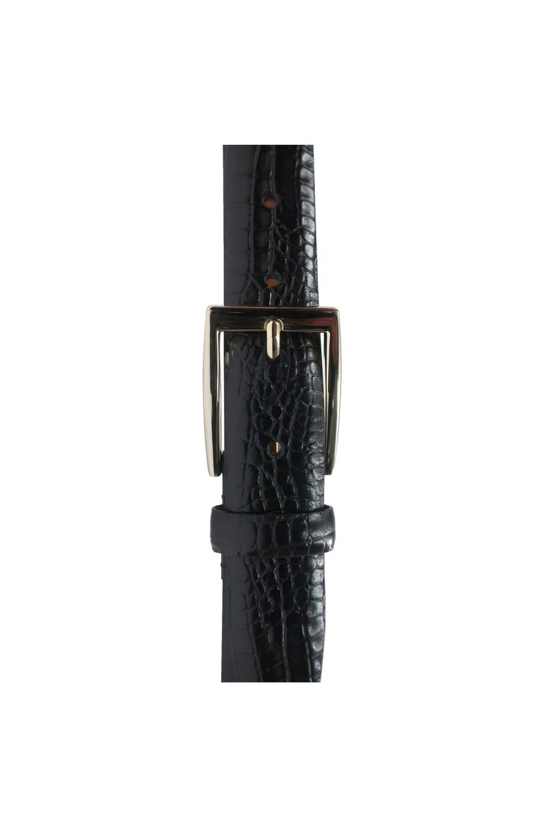 Crocodile Embossed Leather Belt, Alternate, color, Black
