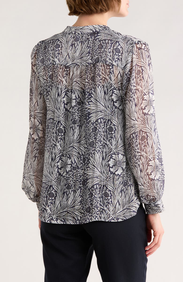 ELIE ELIE TAHARI Floral Long Sleeve Chiffon Top, Alternate, color, Navy/ White Shrubbery Print