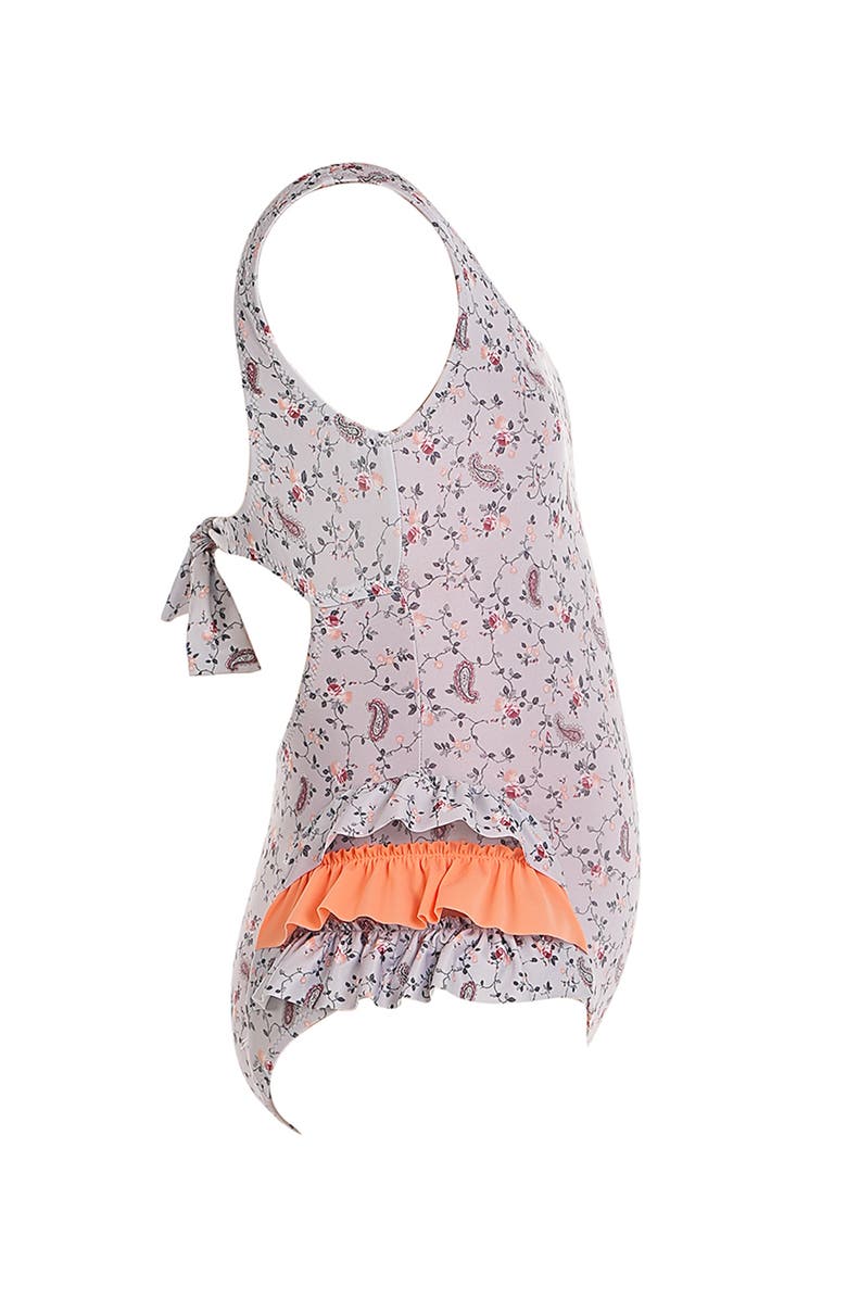 NESSI BYRD Vintage Floral Print Triple-Layered Side Ruffle Detail One-Piece Swimsuit, Alternate, color, Grey