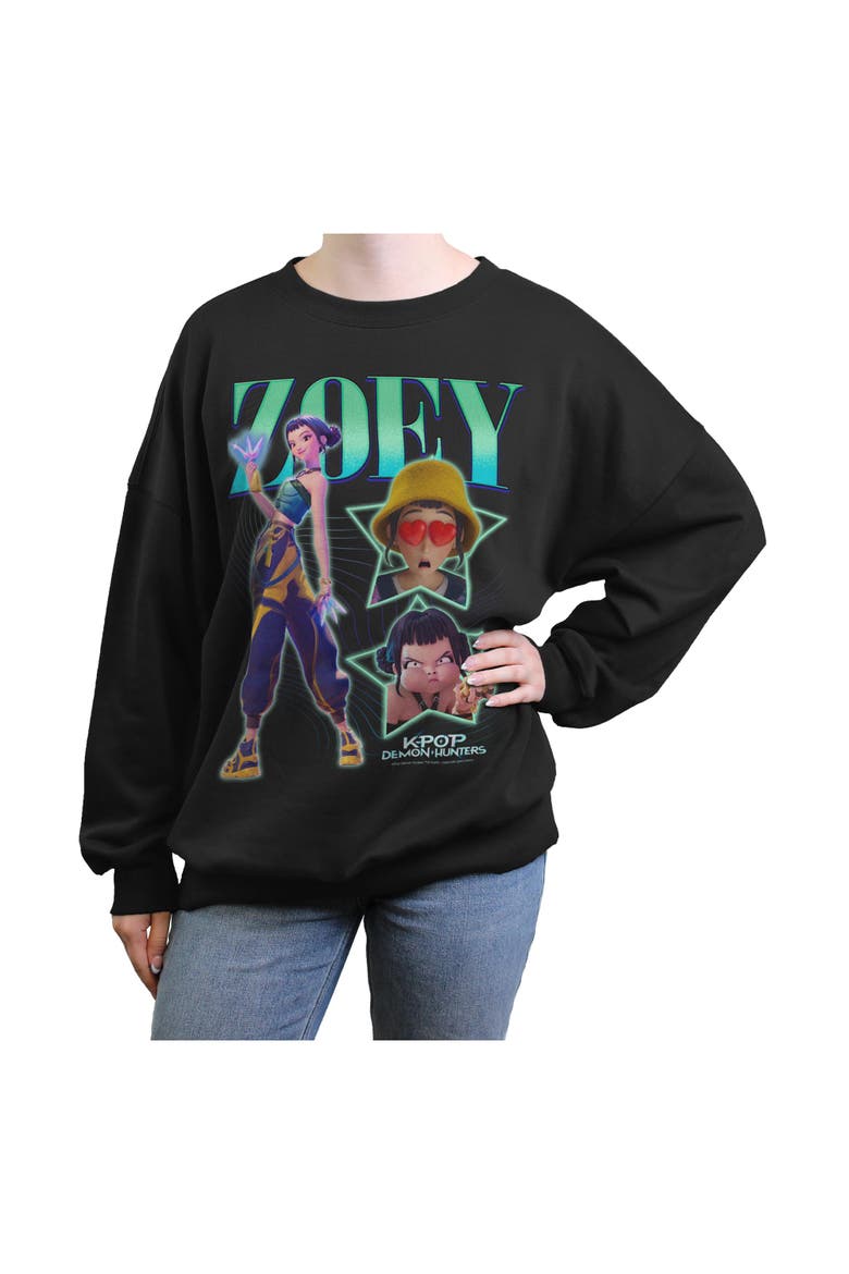 Junior's KPop Demon Hunters Zoey Stars Logo  Sweatshirt, Main, color, Black