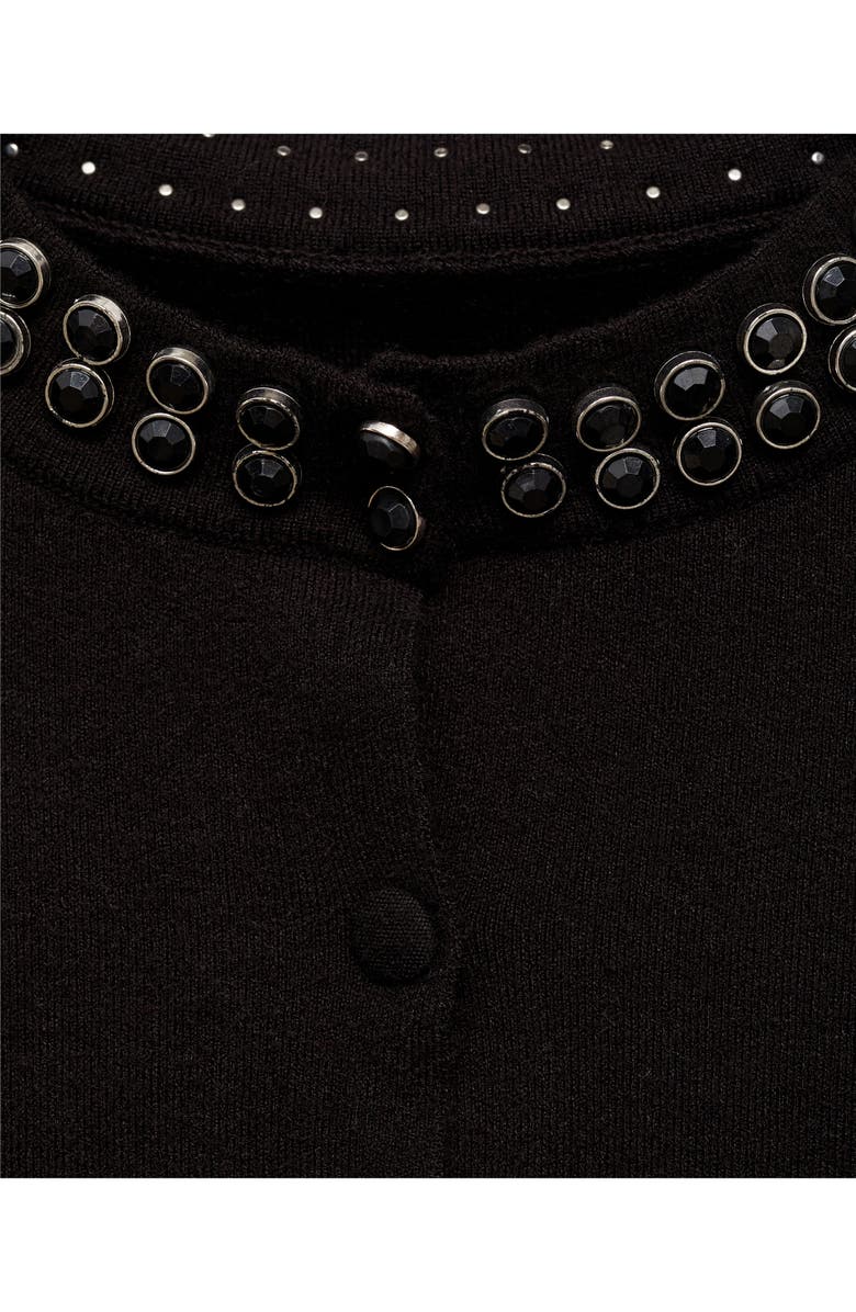 MANGO Rhinestone Collar Cardigan, Alternate, color, Black