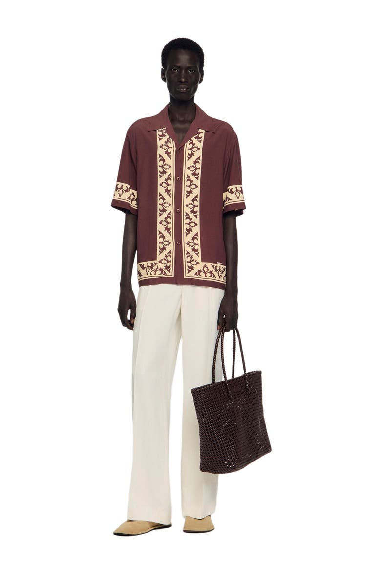 Contrast print loose-fit shirt, Alternate, color, Chocolate