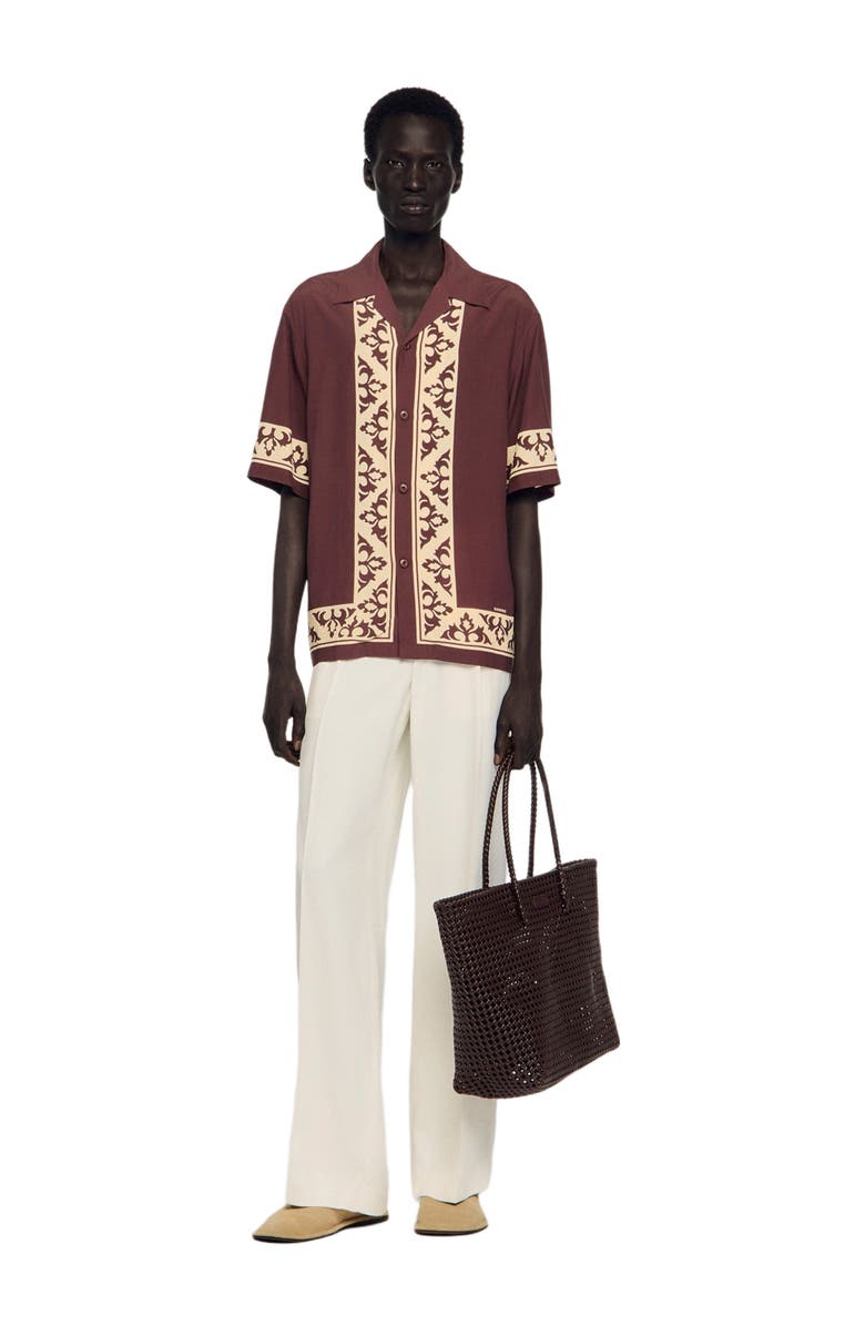 SANDRO Loose-fit contrast print shirt, Alternate, color, Chocolate