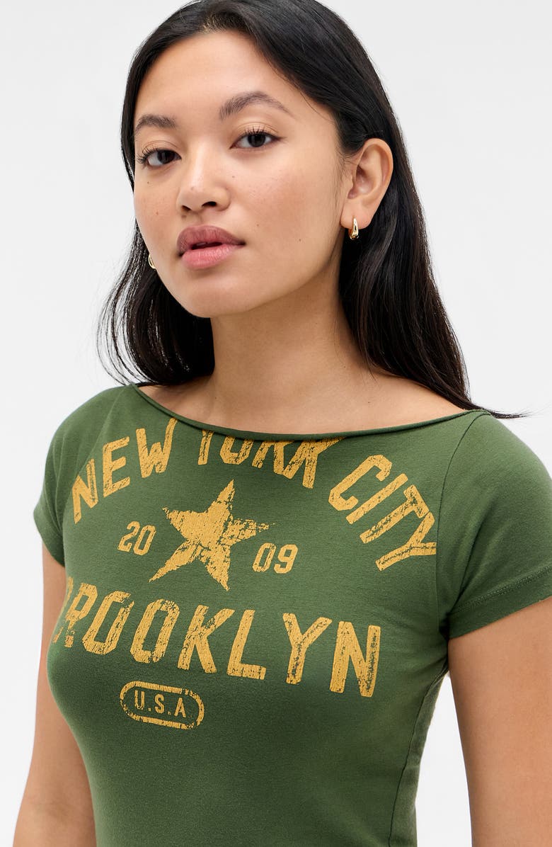 BDG Urban Outfitters New York Slash Neck T-Shirt, Alternate, color, Green
