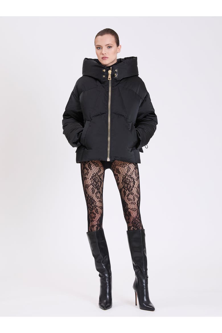 Montague Satin Puffer Jacket, Alternate, color, Black