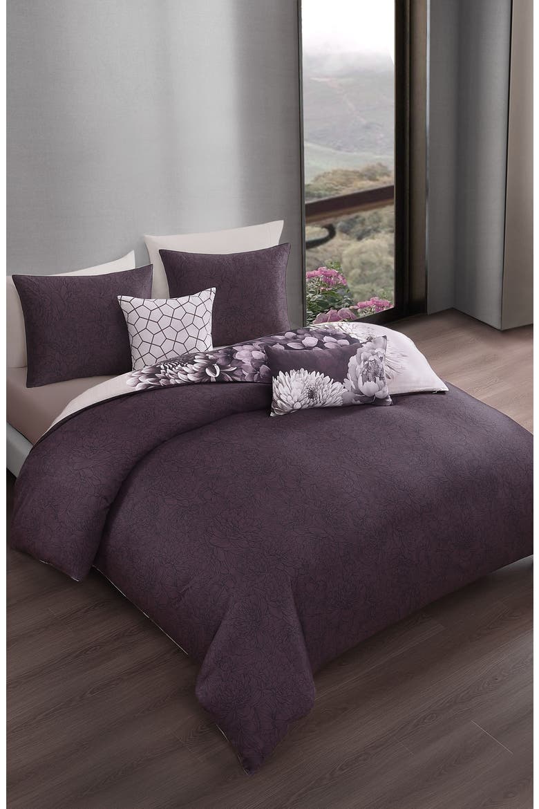 Plum Petal 5-Piece Reversible Comforter Set, Alternate, color, PURPLE