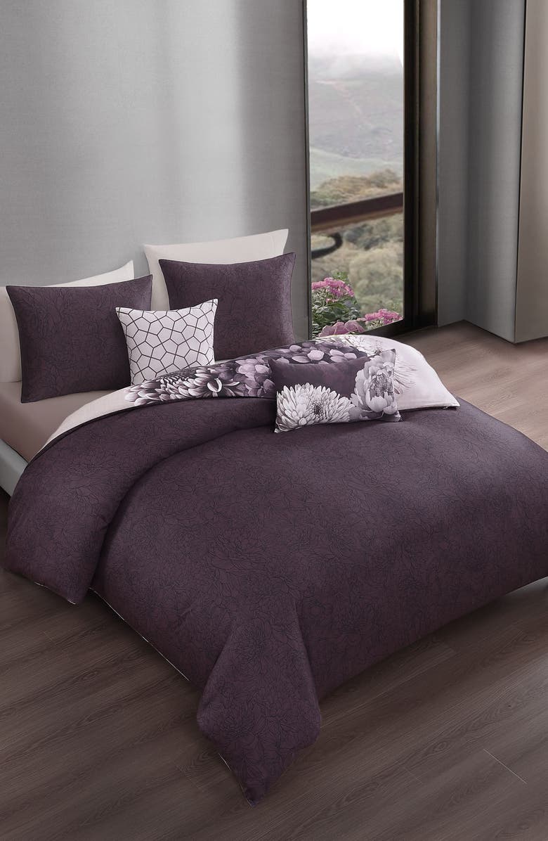 Bebejan Plum Petal 5-Piece Reversible Comforter Set, Alternate, color, Purple