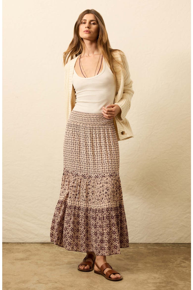 Woodstock Floral Print Tiered Maxi Skirt, Alternate, color, SUNRISE AZULEJOS MIXED PRINT