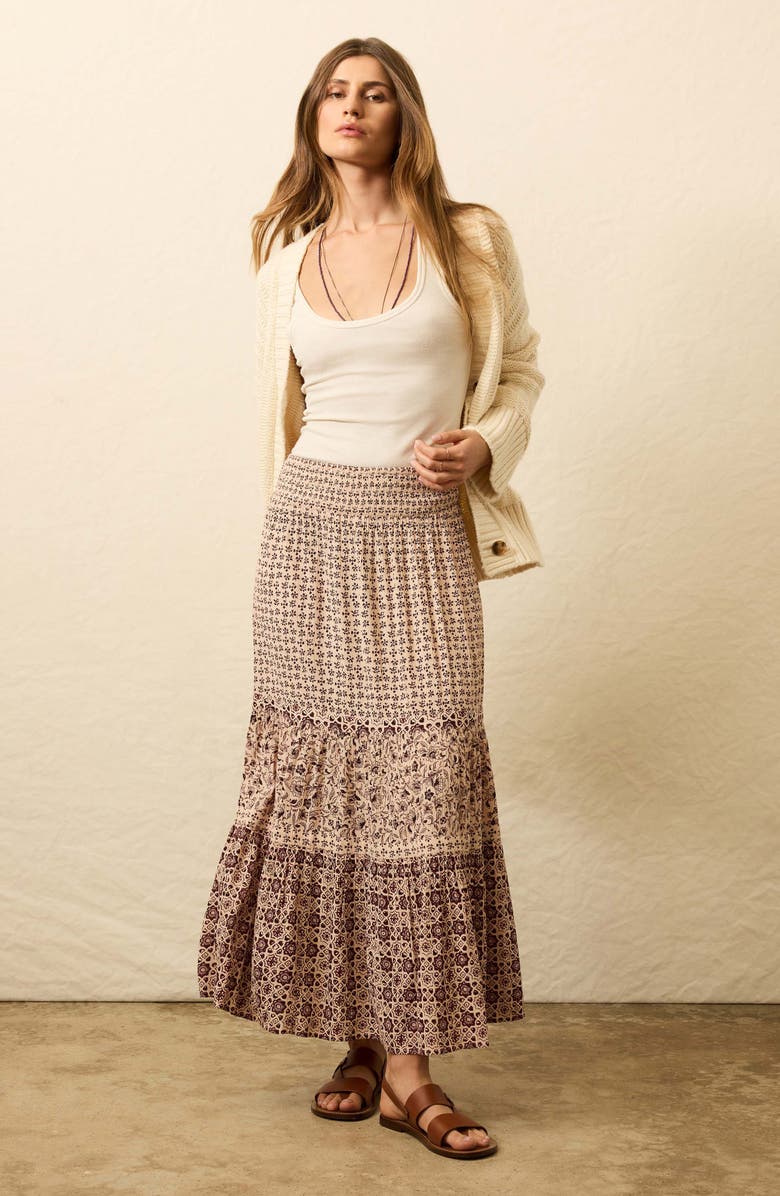 Faherty Woodstock Floral Print Tiered Maxi Skirt, Alternate, color, Sunrise Azulejos Mixed Print