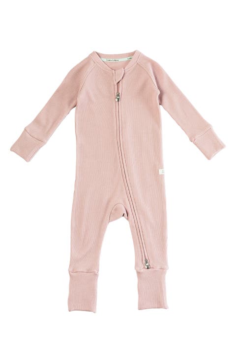 Velour Stitching Ivory & Pink Footie & Bonnet Velour Stitching Ivory & Pink Footie & Bonnet
