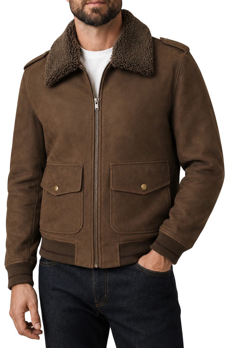 Flight Style Leather Jacket, Main, color, BROWN