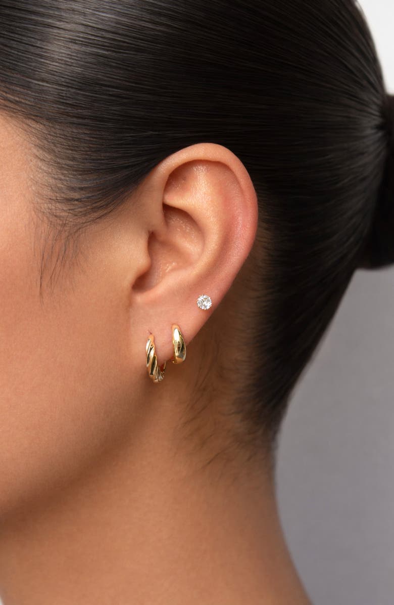 LA MENO Set of 3 Luxe Curve Stud & Hoop Earrings, Alternate, color, Gold