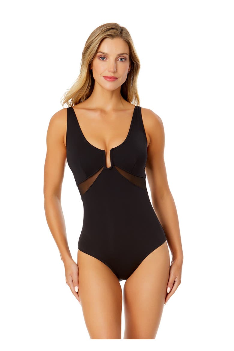 Women's Mesh Around U Ring Mesh Insert One Piece Swimsuit, Main, color, Black
