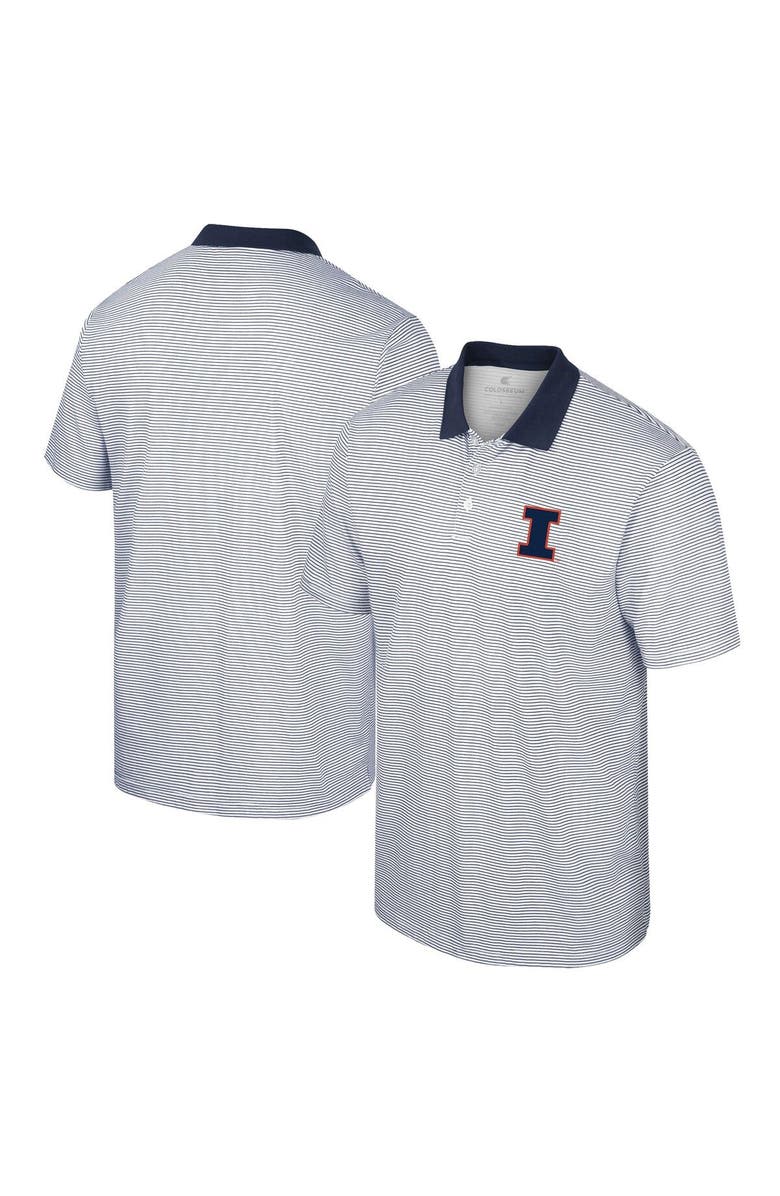 COLOSSEUM Men's Colosseum White/Navy Illinois Fighting Illini Print Stripe Polo, Main, color, 