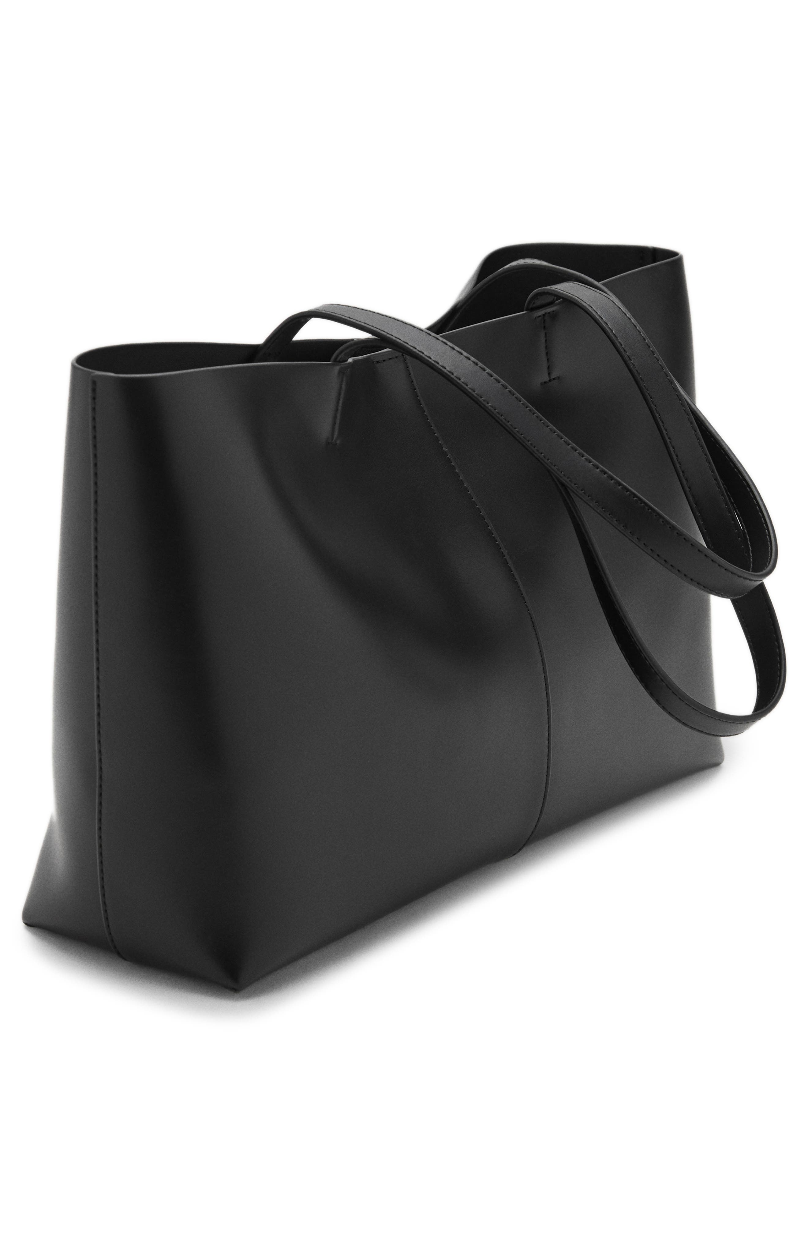 MANGO Faux Leather Shopper Tote, Alternate, color, Black
