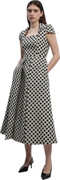Karen Millen Spot Jacquard Square Neck Midi Dress