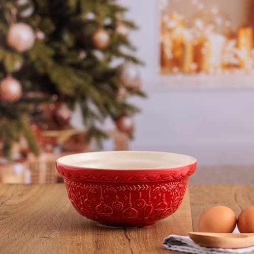 Mason Cash Deck The Halls Size 30 Red Mixing Bowl, 1.15 Quart In Red