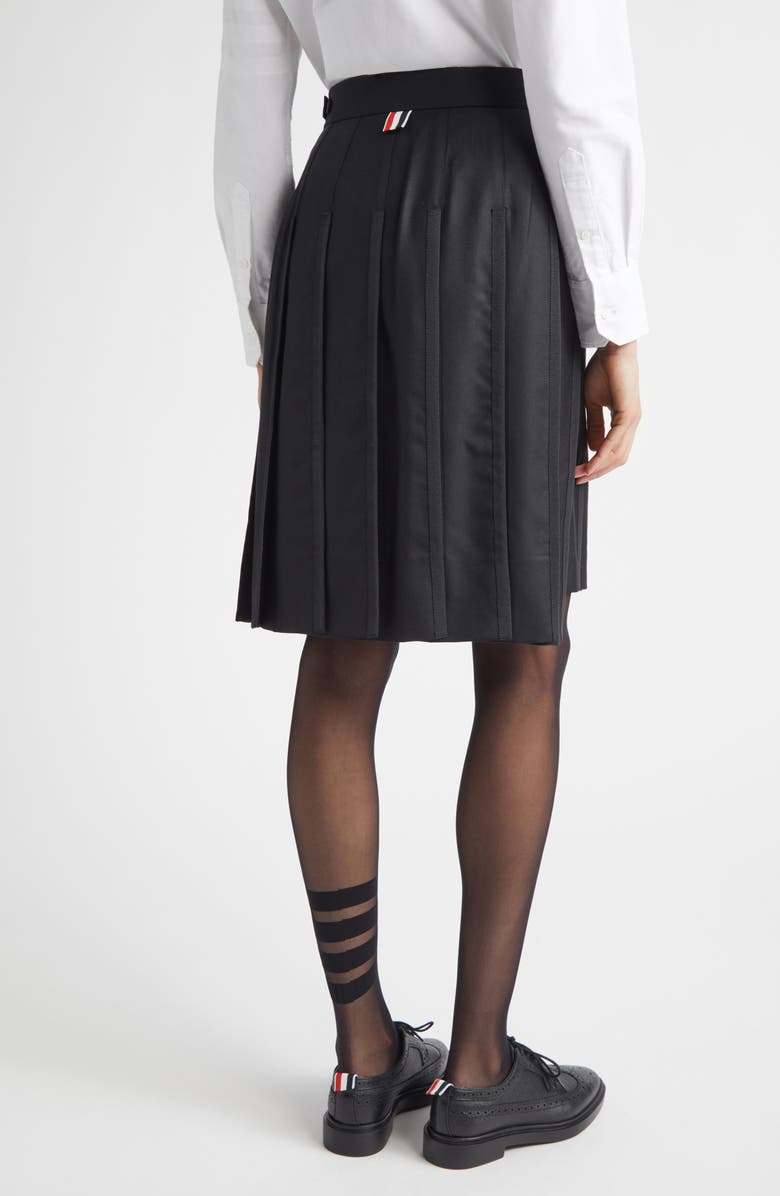 Thom Browne Drop Back Pleated Wool Skirt, Alternate, color, Black