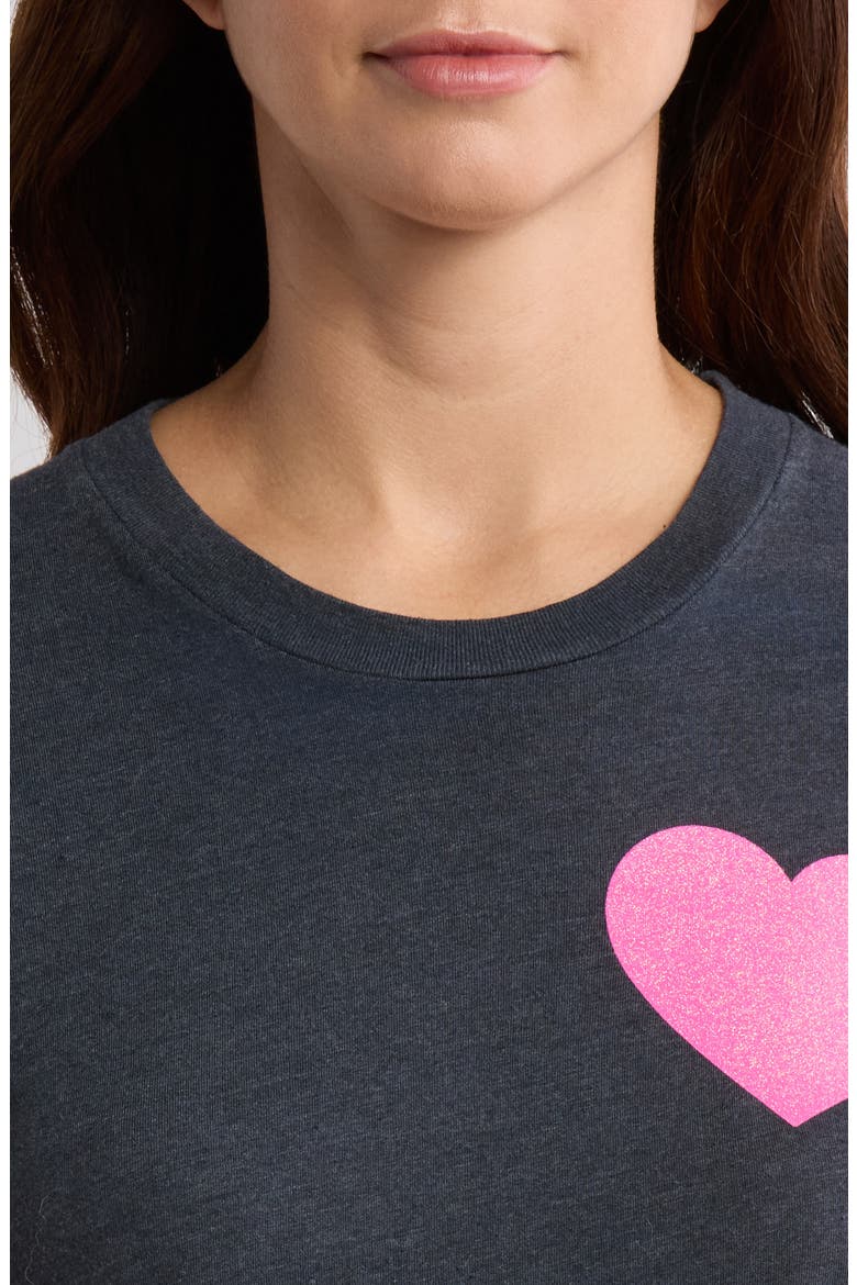 Glitter Heart Crop T-Shirt, Alternate, color, CHARCOAL/ NEON PINK