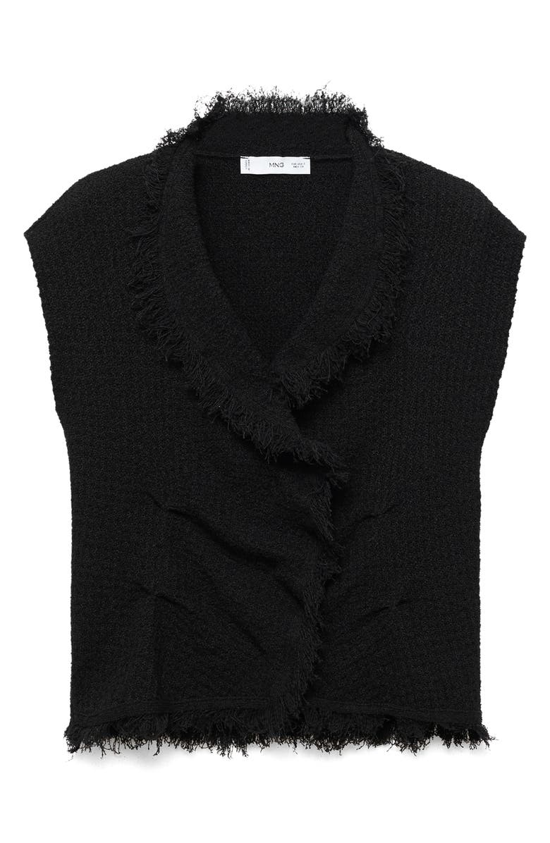 MANGO Fray Trim Crossover Tweed Top, Alternate, color, Black