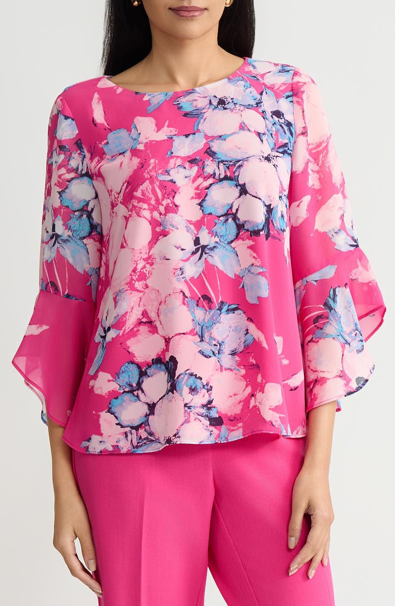 KASPER Floral Chiffon Top, Main, color, Pink Perfection Multi