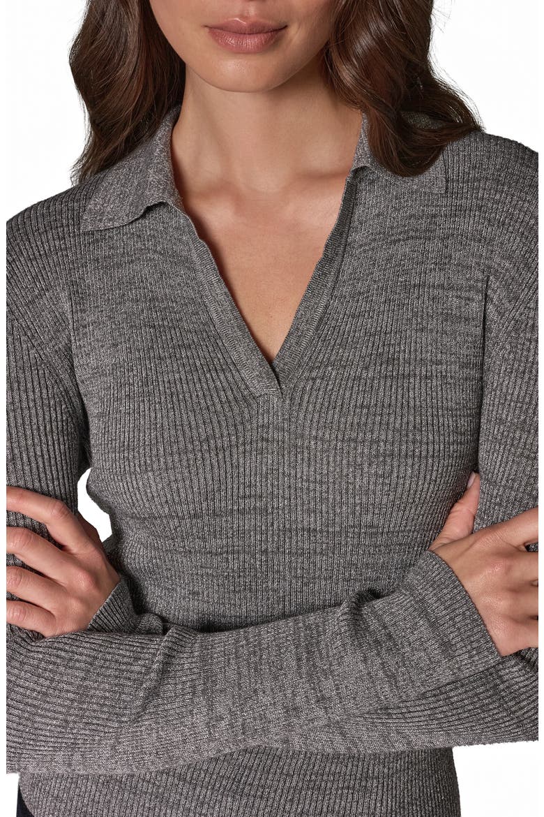 Metallic Rib Polo Sweater, Alternate, color, GREY/ SILVE