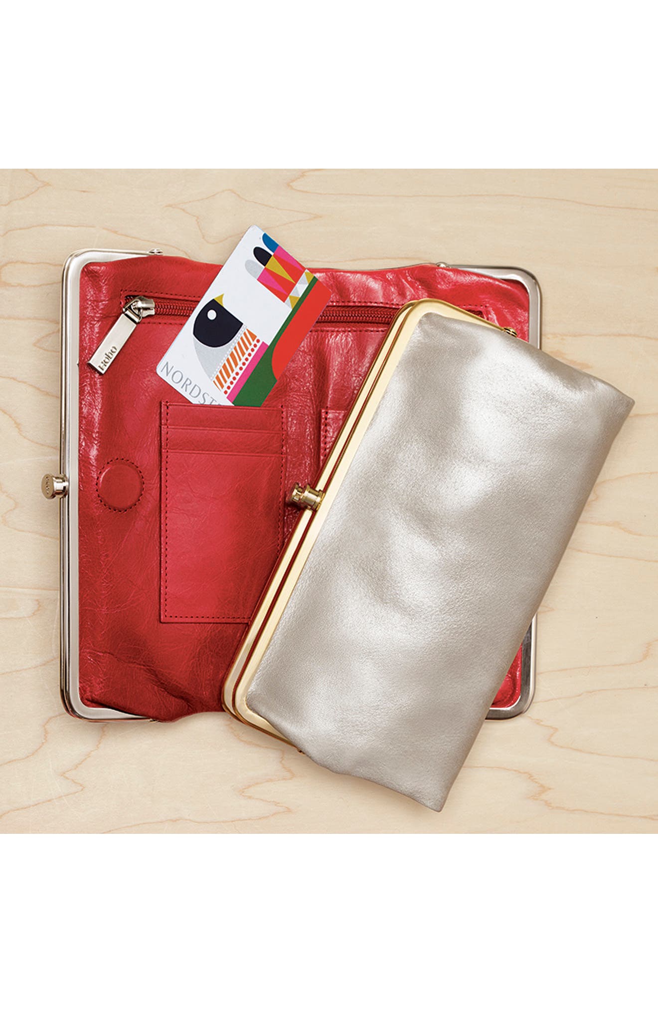Lauren Leather Double Frame Clutch, Alternate, color, BRASS
