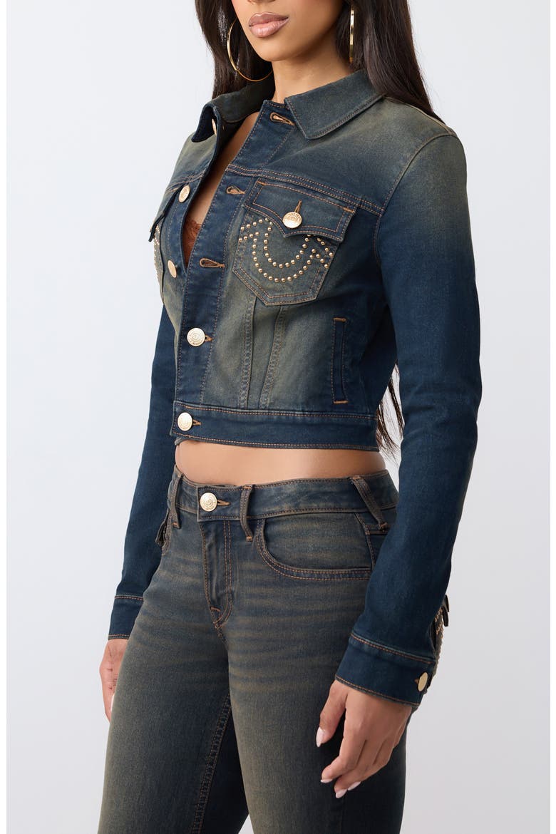 Studded Cropped Trucker Jacket, Alternate, color, DARK ECLIPSE WASH