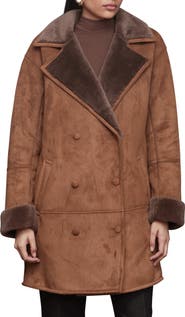 Avec Les Filles Double Breasted Faux Shearling Coat