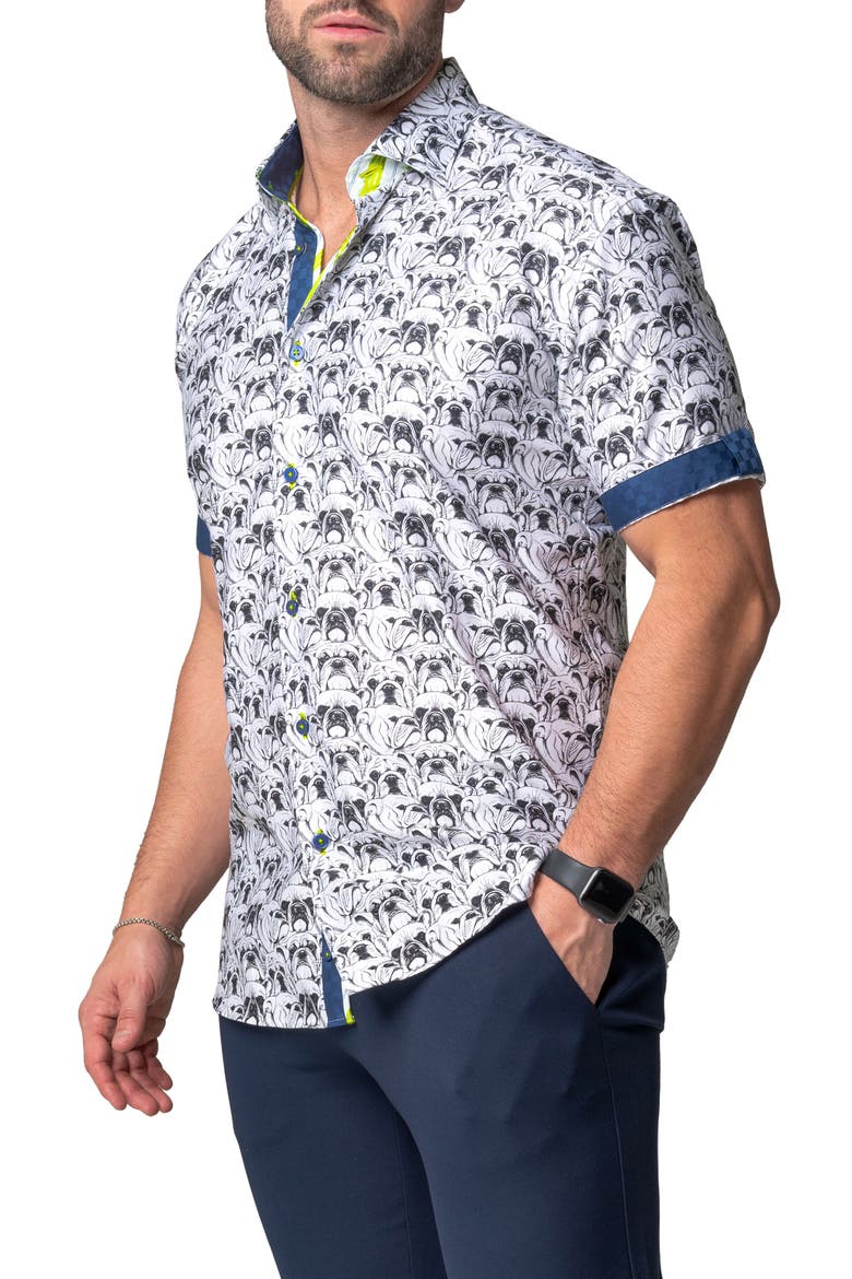 Galileo Bulldog White Contemporary Fit Short Sleeve Button-Up Shirt, Alternate, color, WHITE