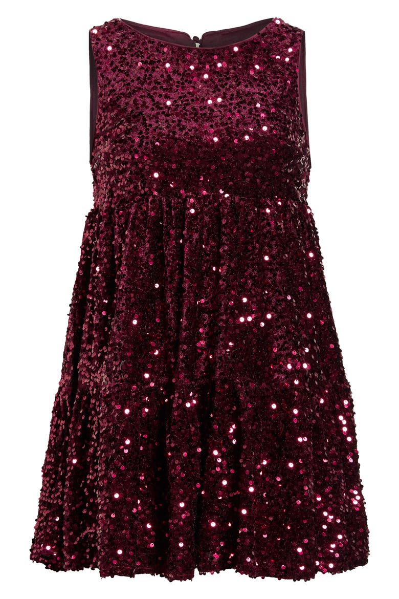 Sequin Tiered Minidress, Alternate, color, BURGUNDY