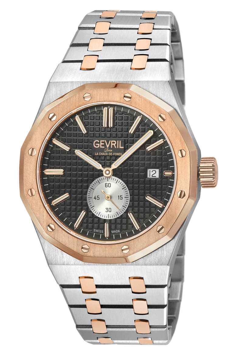 Gotham Two-Tone Bracelet Strap Automatic Watch, 41mm, Main, color, SILVER/ ROSE GOLD
