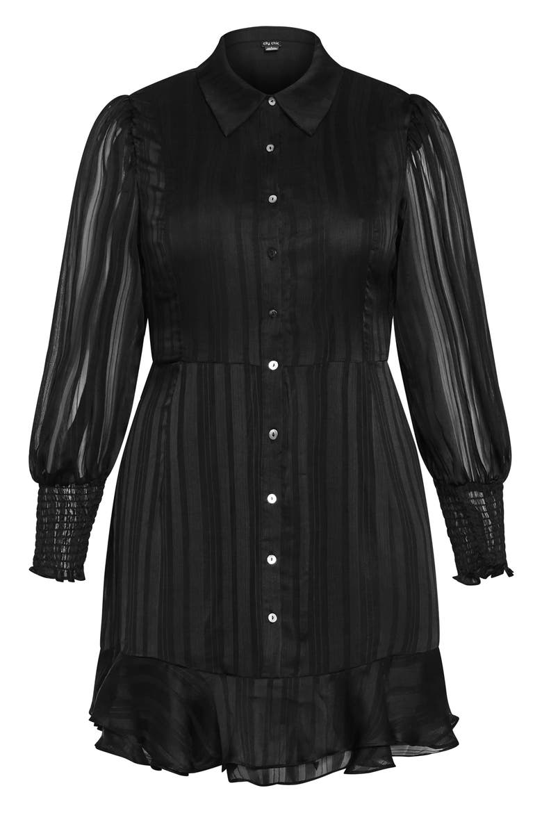 Journi Stripe Long Sleeve Shirtdress, Alternate, color, BLACK