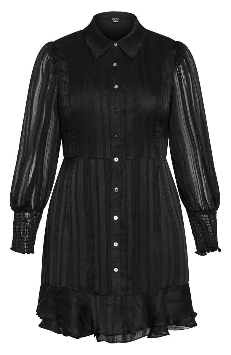 City Chic Journi Stripe Long Sleeve Shirtdress, Main, color, Black