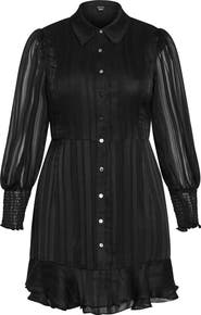 City Chic Journi Stripe Long Sleeve Shirtdress