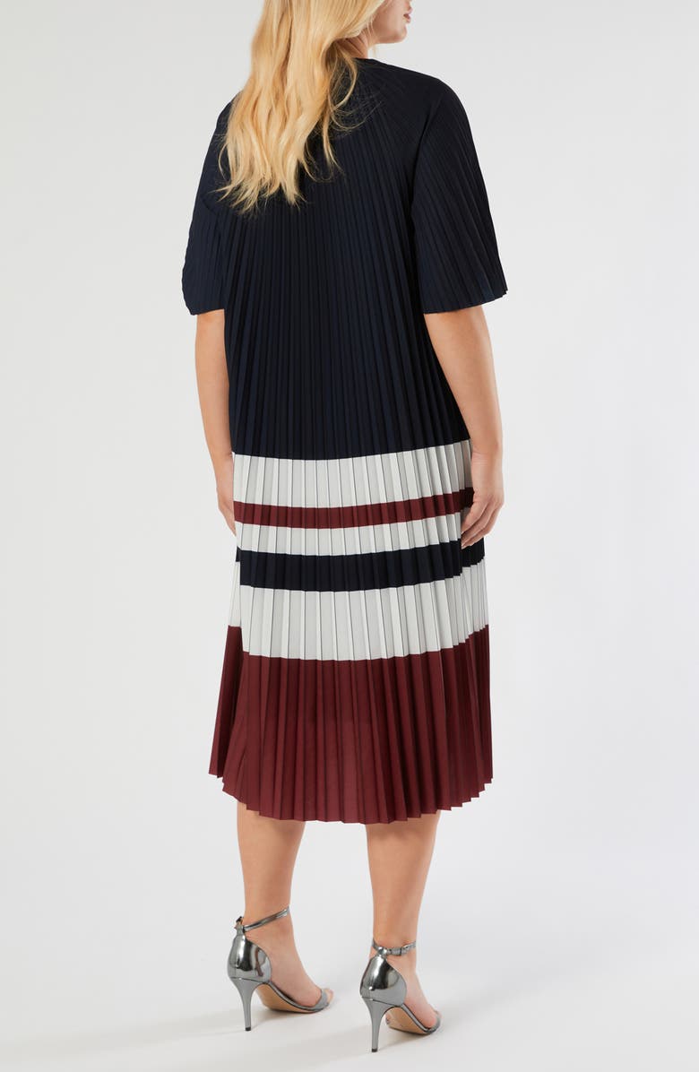 Marina Rinaldi Calibri Colorblock Pleated Crêpe de Chine Dress, Alternate, color, Cherry