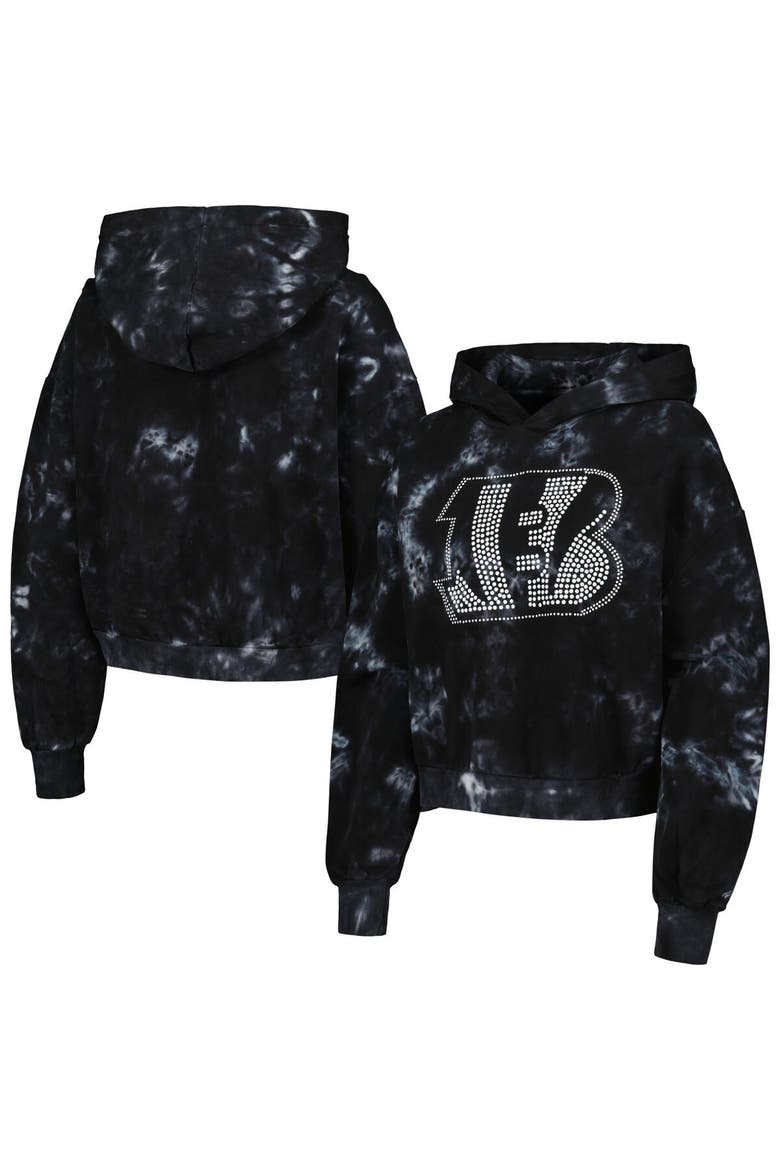 Women's The Wild Collective  Black Cincinnati Bengals Tie-Dye Cropped Pullover Hoodie, Main, color, Black