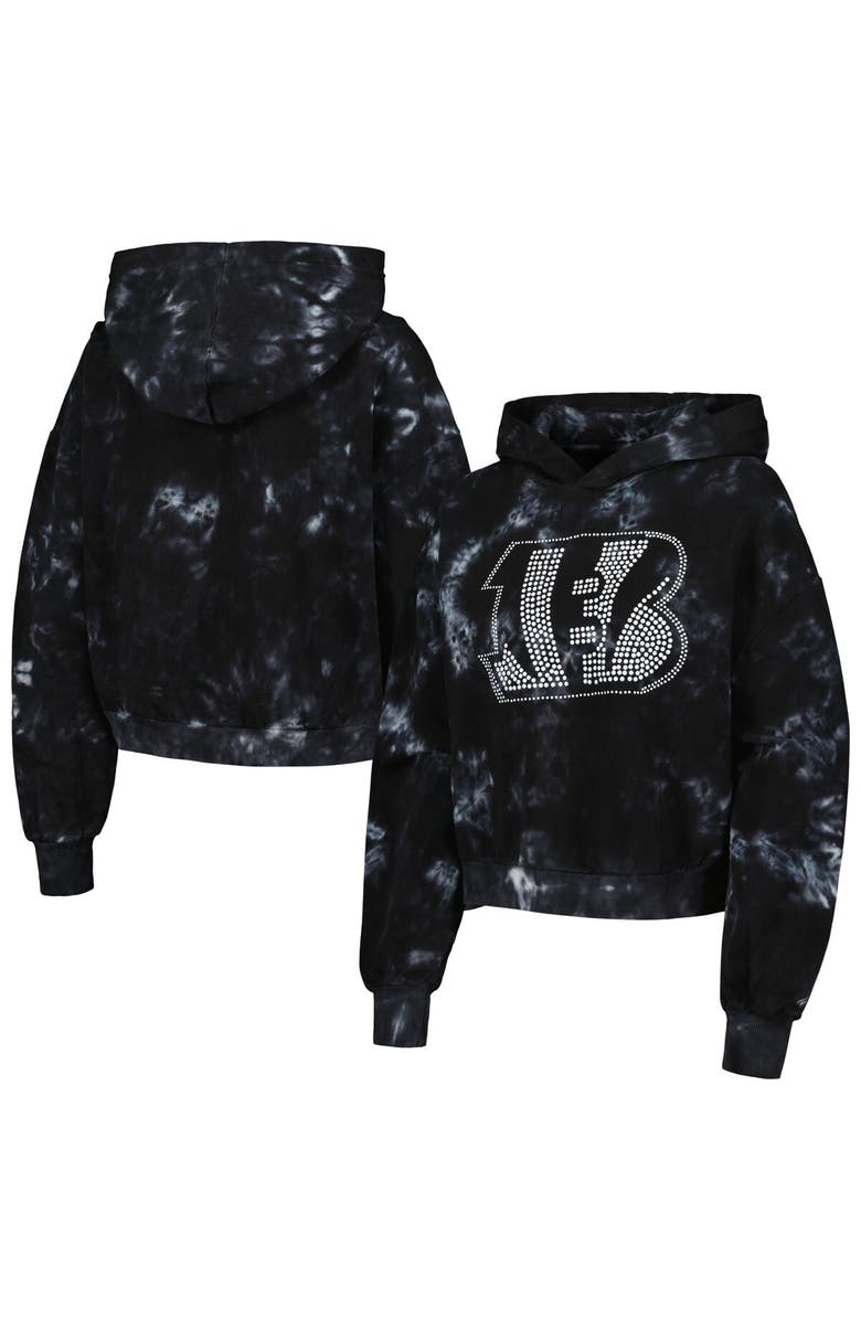 THE WILD COLLECTIVE Women's The Wild Collective  Black Cincinnati Bengals Tie-Dye Cropped Pullover Hoodie, Main, color, 