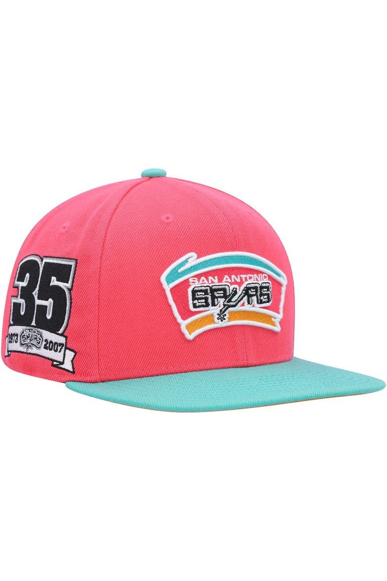 Men's Mitchell & Ness Pink/Teal San Antonio Spurs Hardwood Classics 35th Anniversary Team Side Fitted Hat, Main, color, Pink