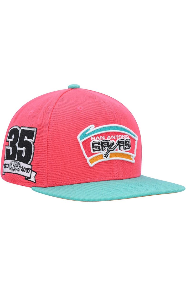Mitchell & Ness Men's Mitchell & Ness Pink/Teal San Antonio Spurs Hardwood Classics 35th Anniversary Team Side Fitted Hat, Main, color, 