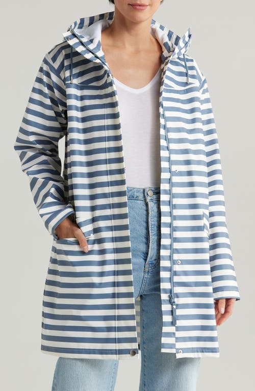Helly Hansen Moss Waterproof Rain Coat In 601 Washed Navy Stripe Aop