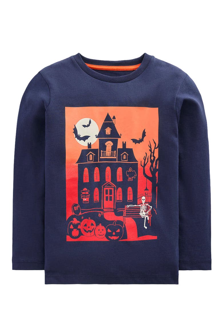 Kids' Graphic Long Sleeve T-Shirt, Main, color, FRENCH NAVY, HALLOWEEN CASTLE