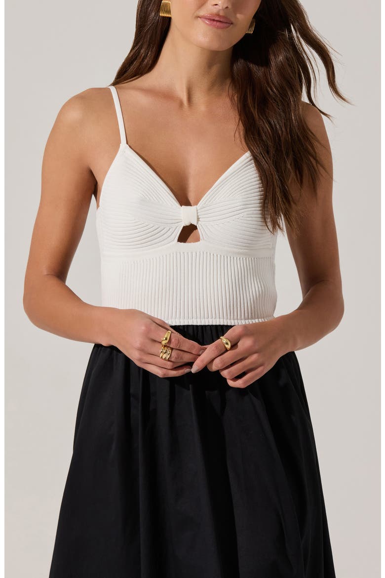 Contrast Mixed Media Midi Dress, Alternate, color, WHITE BLACK