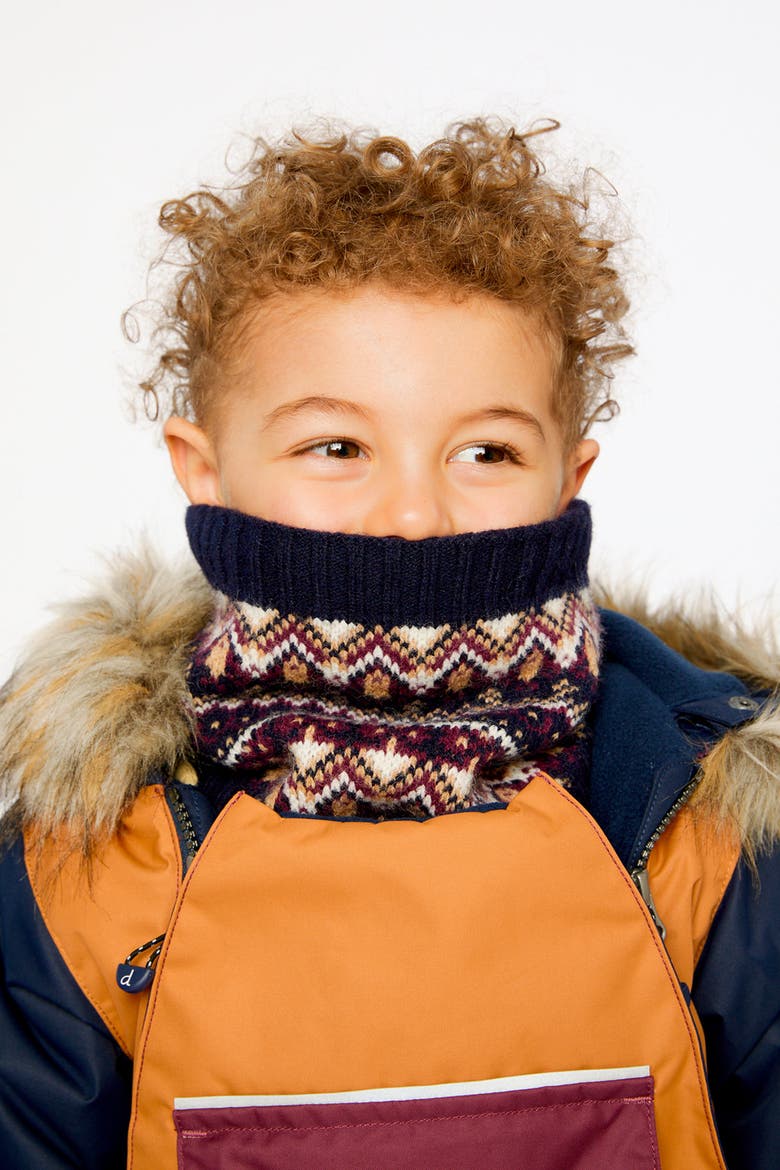 Fair Isle Jacquard Fleece-Lined Knit Neckwarmer, Alternate, color, Blue and Red Jacquard
